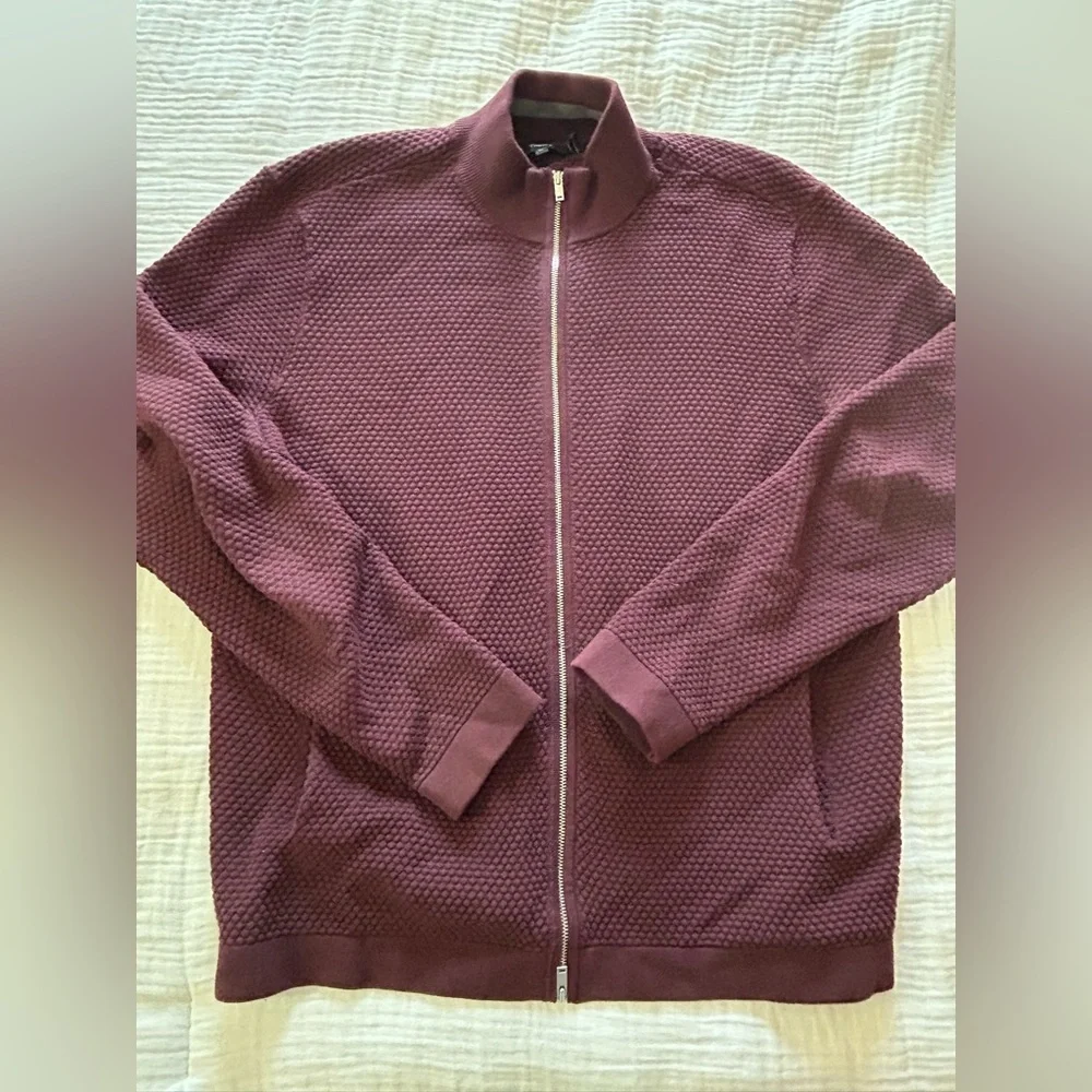 Theory Udeval Breach Puckered Waffle Knit Long Sleeve Full Zip Sweater Jacket
